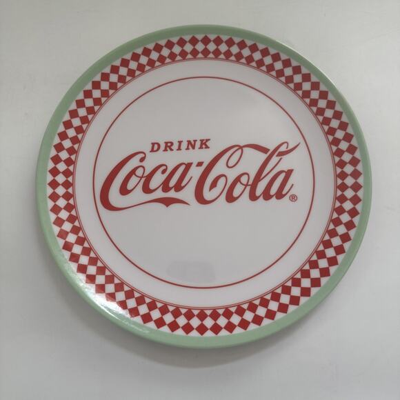 Lot of 2 Gibson Drink Coca-Cola Coke Melamine Dinner Plates Red White Green 10" - Picture 2 of 10